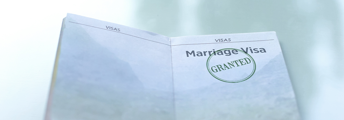 Marriage visa granted, seal stamped in passport, customs office