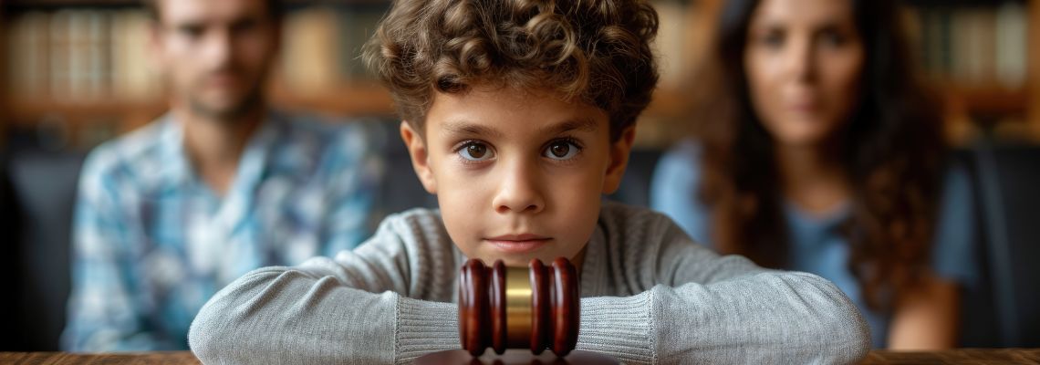 Gavel and child with divorced parents