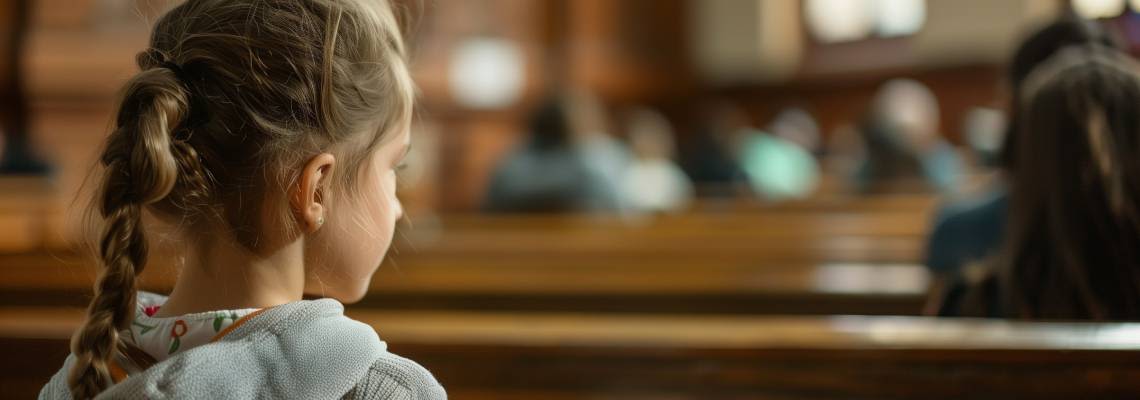 Little girl in courtroom waiting custody decision