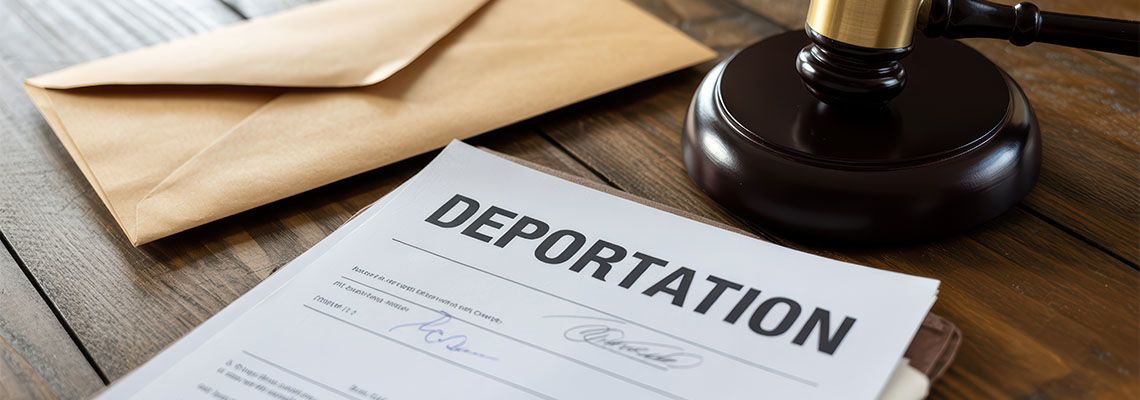 Deportation file and gavel on table