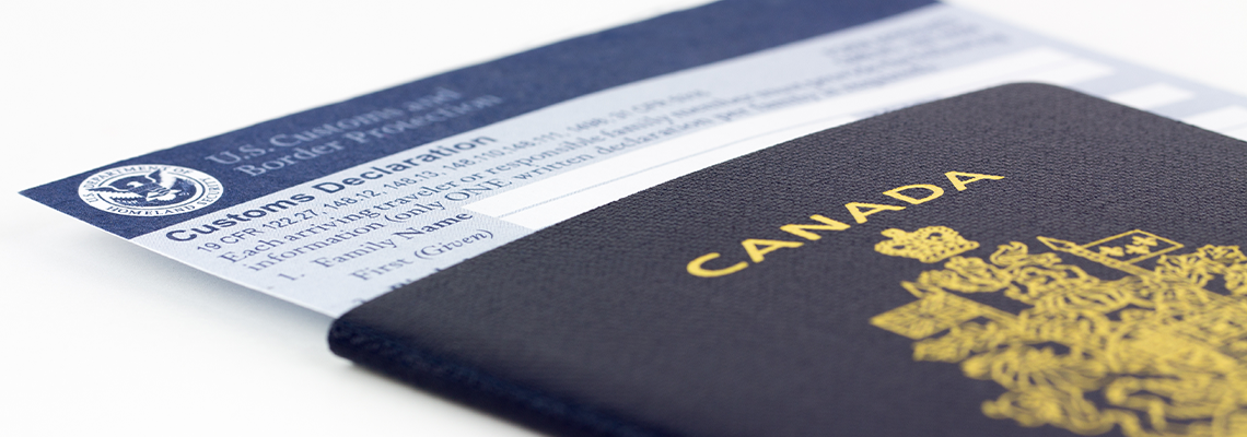 Canadian passport and customs card