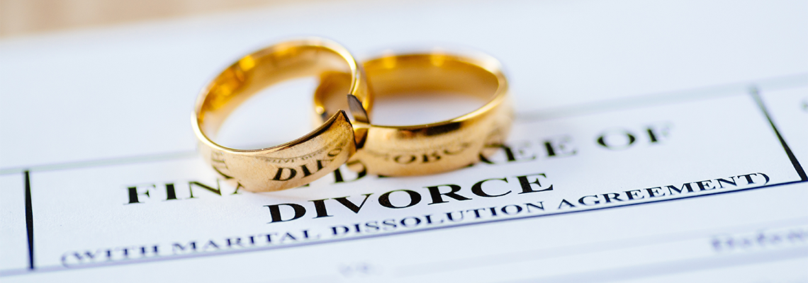 Two Broken Golden Wedding Rings Divorce Decree Document