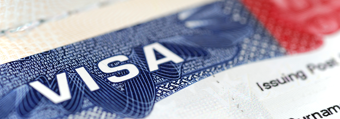 close up on USA visa on the passport