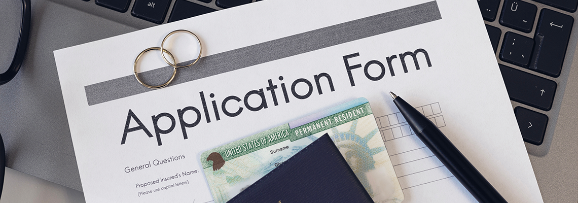 Green card application form and passport for marriage