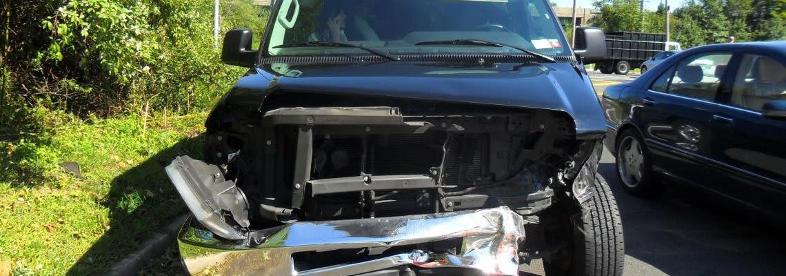 Front end of a wrecked SUV