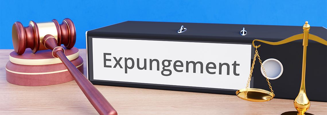 Folder with labeling expungement, gavel and scale of justice