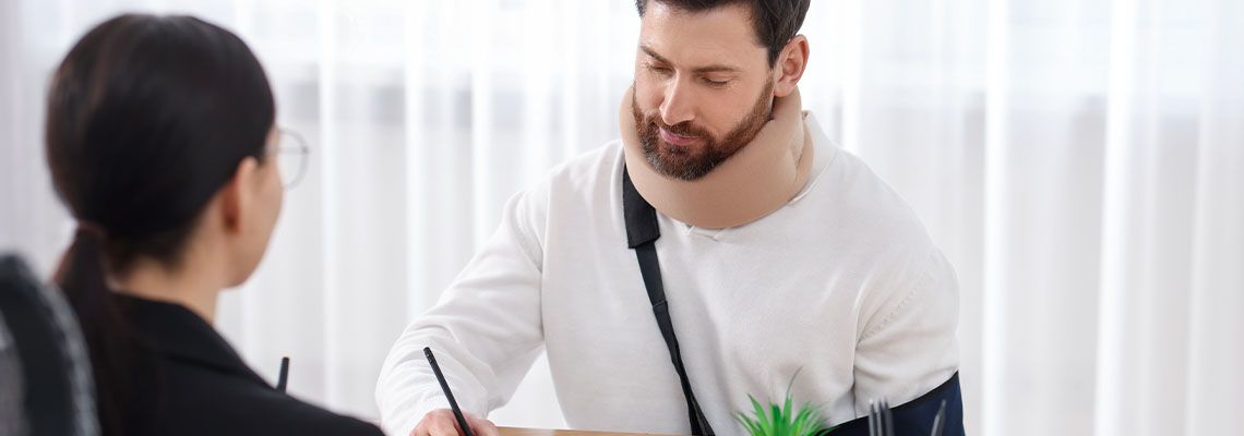 Injured man consulting with personal injury attorney