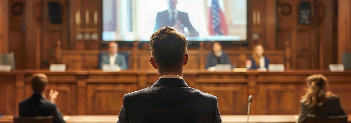 Legal proceeding in court room