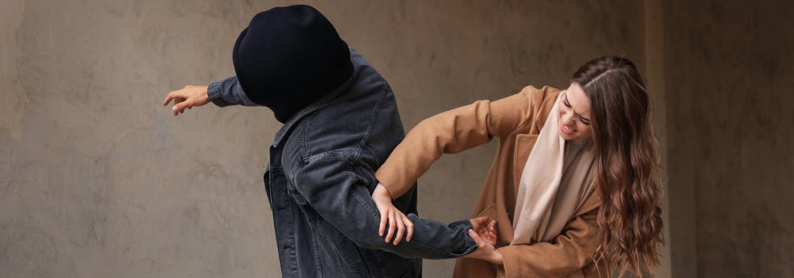 Women defending herself from a robber