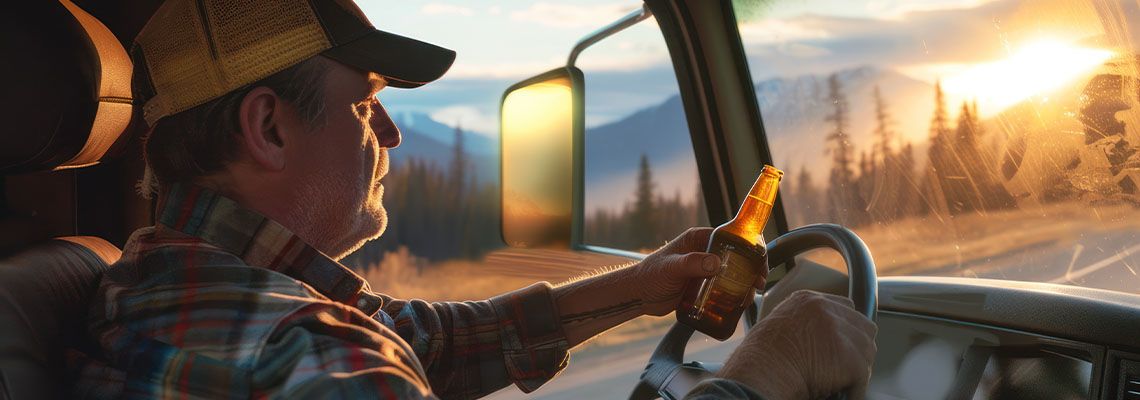 Truck driver with beer bottle in hand