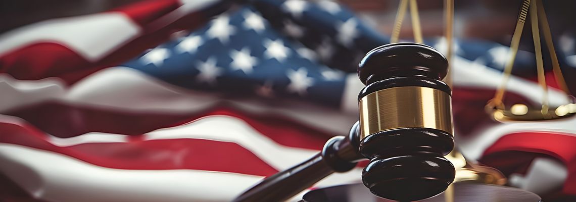 Gavel and flag of USA