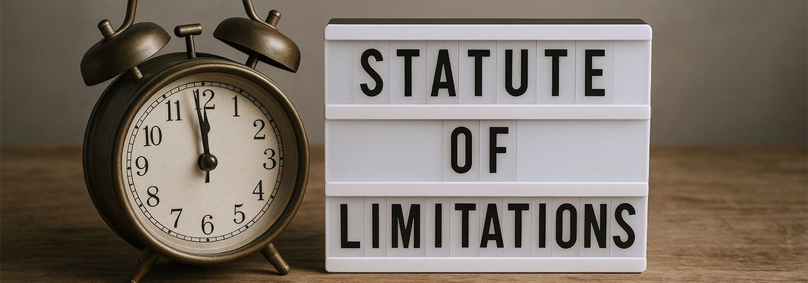 Clock beside Statute of Limitation Sign