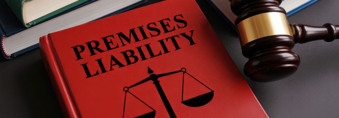 Premises liability law book with gavel and scales of justice