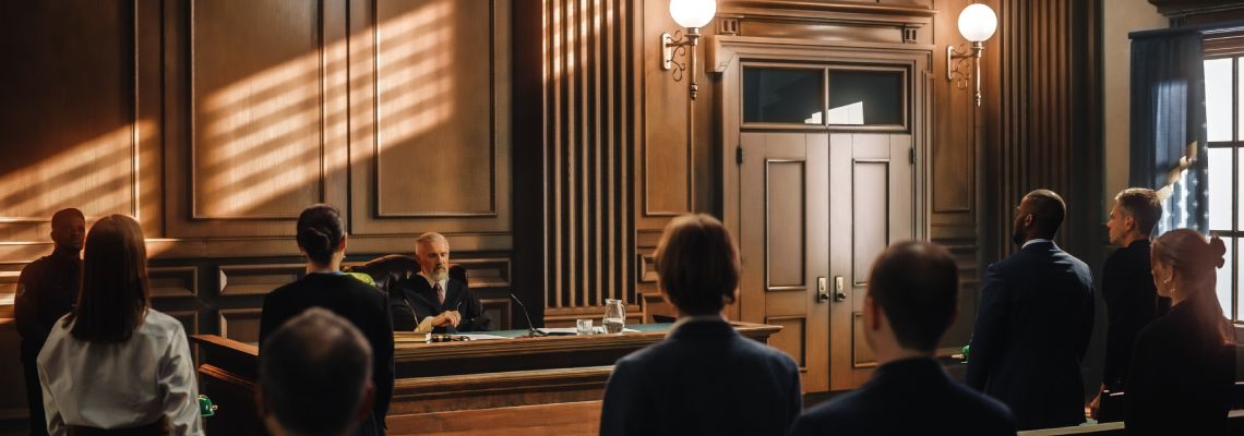 Civil case hearing in courtroom