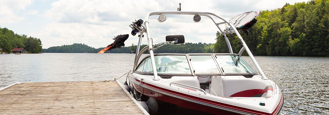 Boat tethered to a dock on a lake