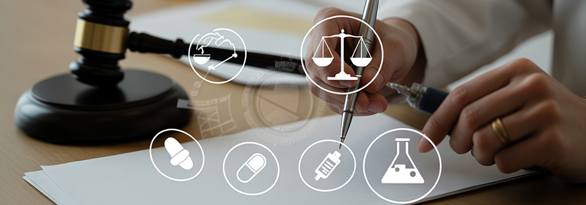 Medical malpractice concept with judge gavel and doctor writing on medical report