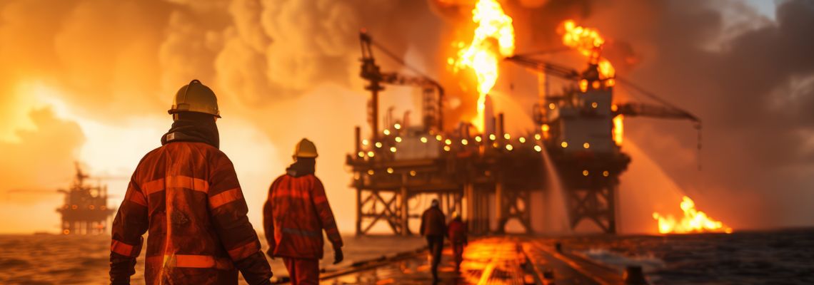 Workers at site during Oil Rig Fire