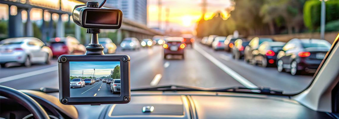 Dashcam mounted on car windscreen