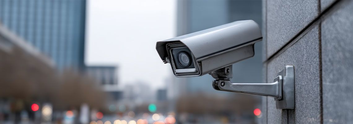 Security camera on a city building