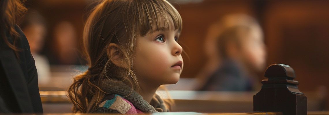 Little girl in courtroom awaiting custody decision