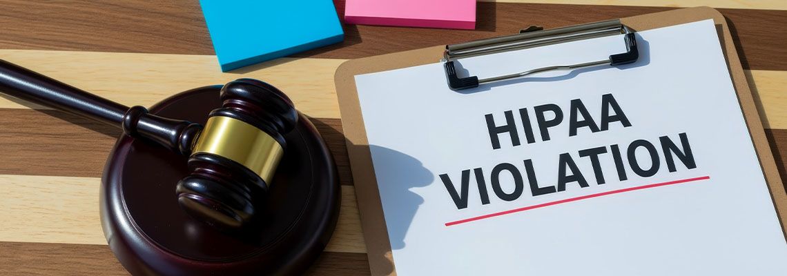Clipboard with HIPAA Violation Notice and Gavel