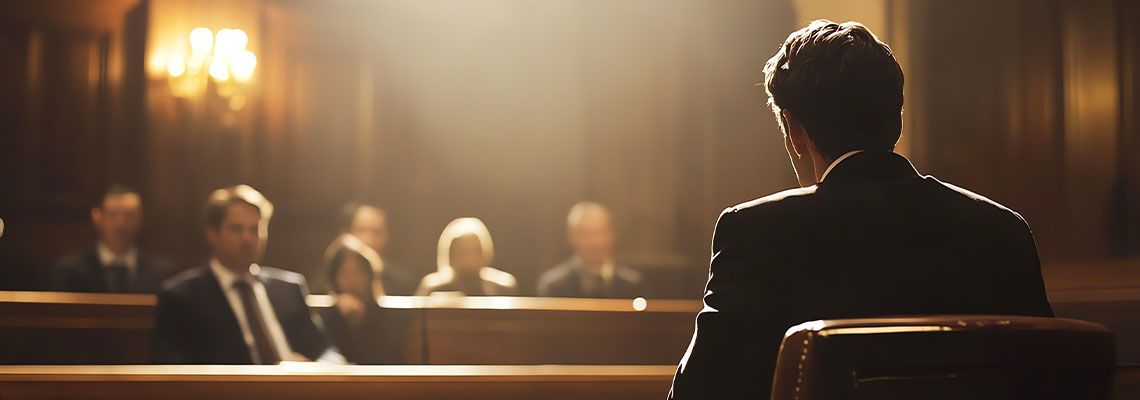 Man in courtroom for criminal appeal