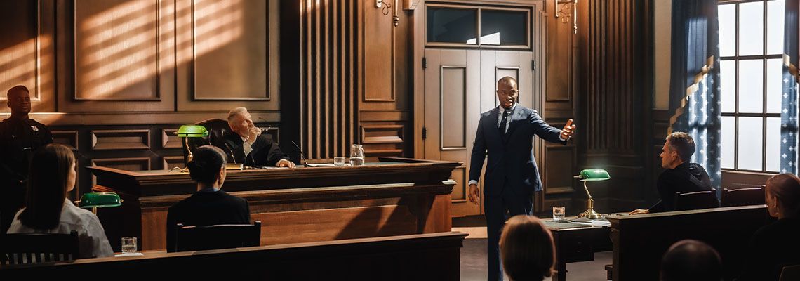 Trail proceedings in courtroom
