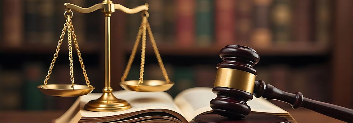 Gavel and Scale of Justice in table