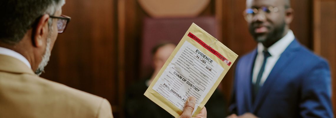 Attorney presenting evidence in courtroom