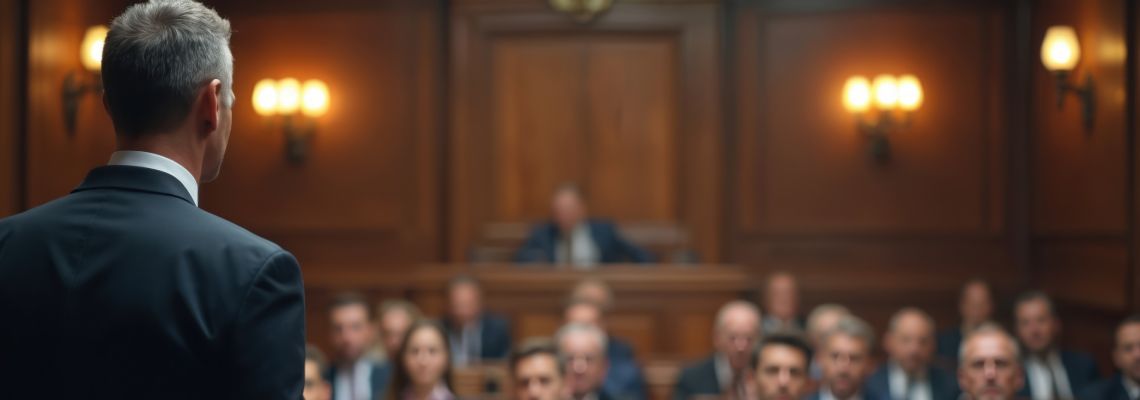 Man appealing at courtroom