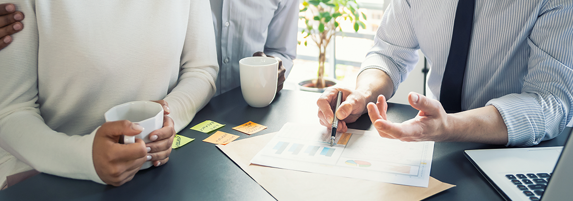 Family couple consultations with a lawyer or insurance agent.