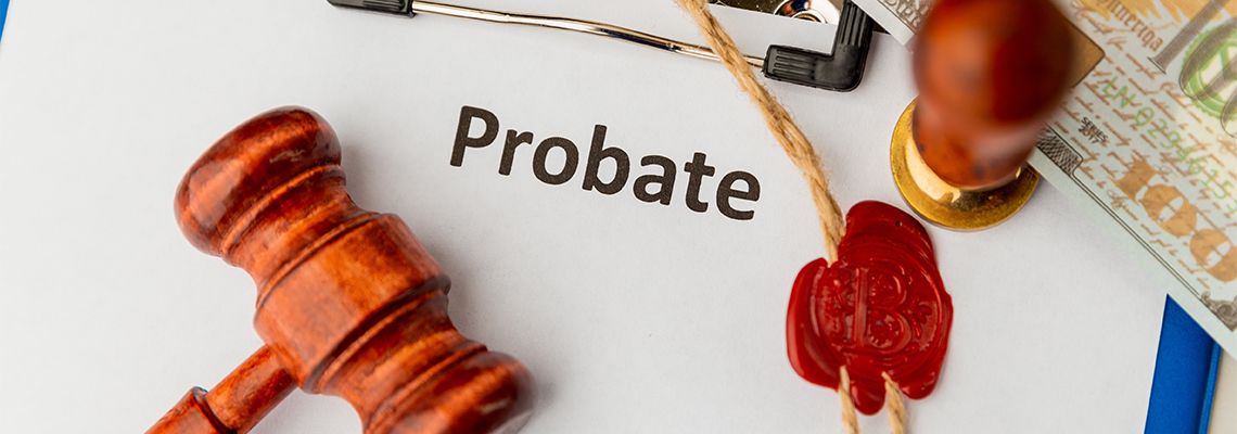 Word probate in paper, gavel and notary stamp