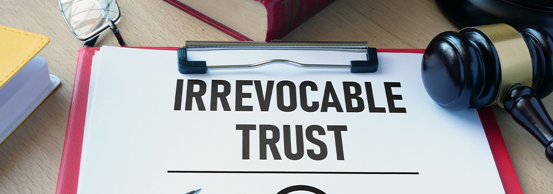 Irrevocable trust document is shown using the text