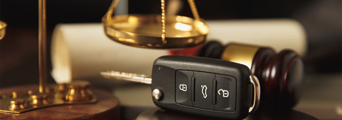 Close up of judge gavel and car keys, Traffic Law