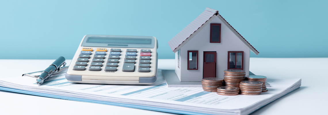 View Of coin stack with house model