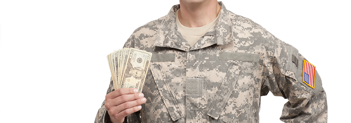 Army Soldier With Cash Money in His Hands