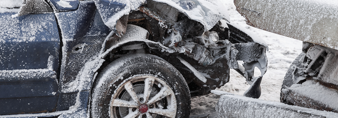 Crashed Cars in Accident on Winter Road
