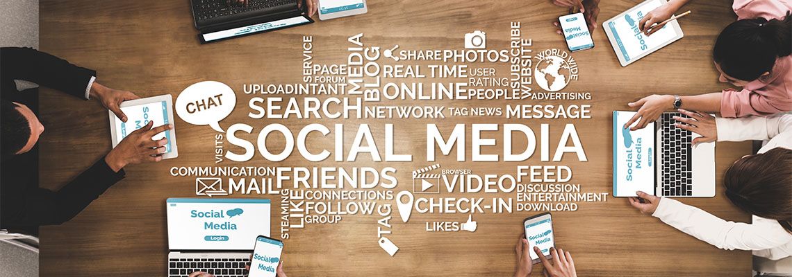 Group of people working for social media marketing