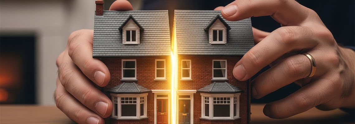 Hands dividing house model