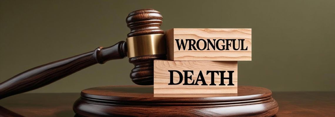 Wrongful Death word on wooden block with gavel
