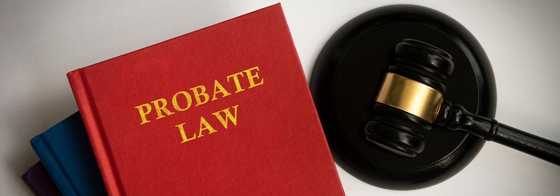 Top view of probate law book with gavel