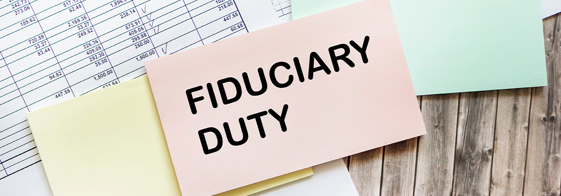 Fiduciary duty text on sticker on table