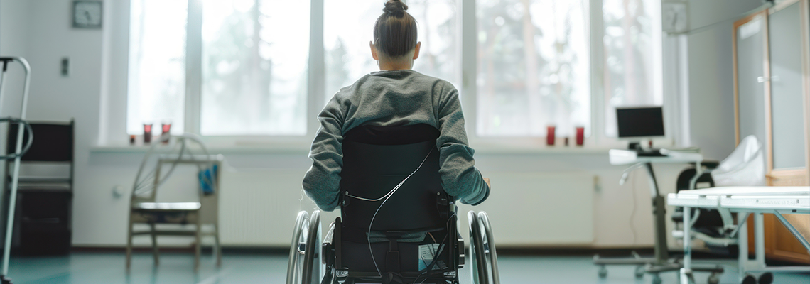 A person with a spinal cord injury in a rehabilitation setting