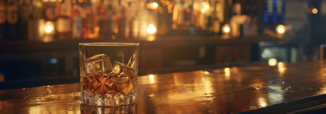 Glass of whiskey on the background of a bar