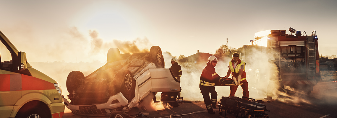 aramedics and Firefighters Rescue Injured Victim Trapped in the Vehicle