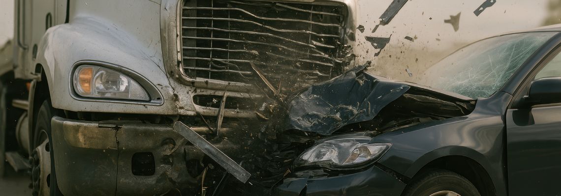 Collision between car and truck
