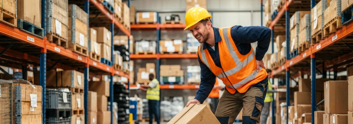 Injured factory worker with back pain