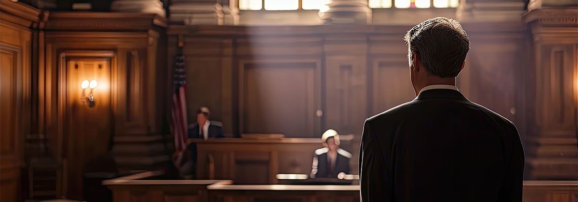 Businessman giving his statement in courtroom