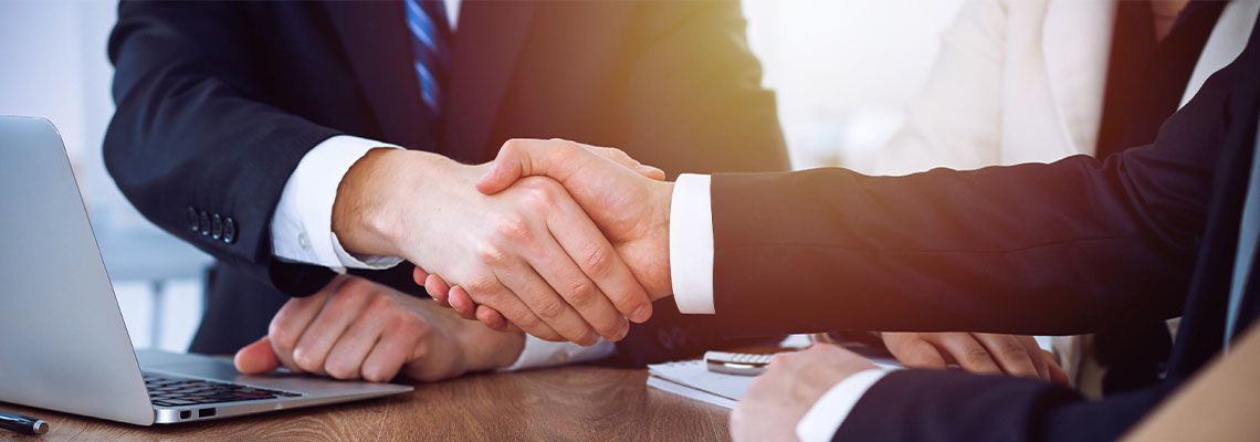 Businessman shaking hand with lawyer