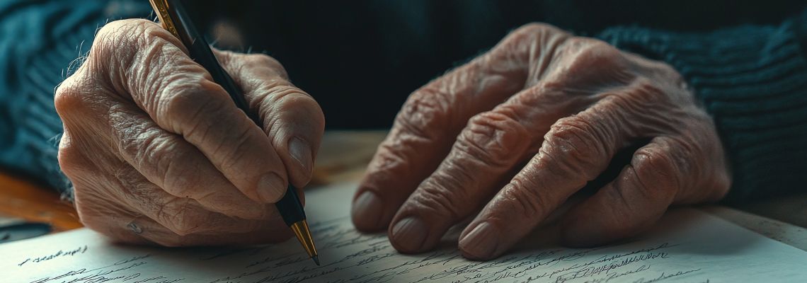 Old man preparing last will